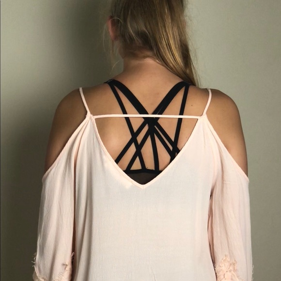 ASTR rose gold cold shoulder open back blouse - Picture 3 of 5